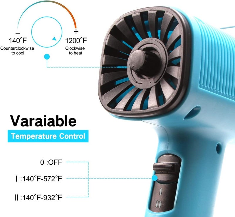 LDK Heat Gun 1200W 140℉~932℉ (60℃-500℃) Heavy Duty Hot Air Gun Kit Variable Temperature Control with 2 Temperature Settings 2 Nozzles for Crafts, Shrink Wrapping, Candle Making, Epoxy Resin - Image 4